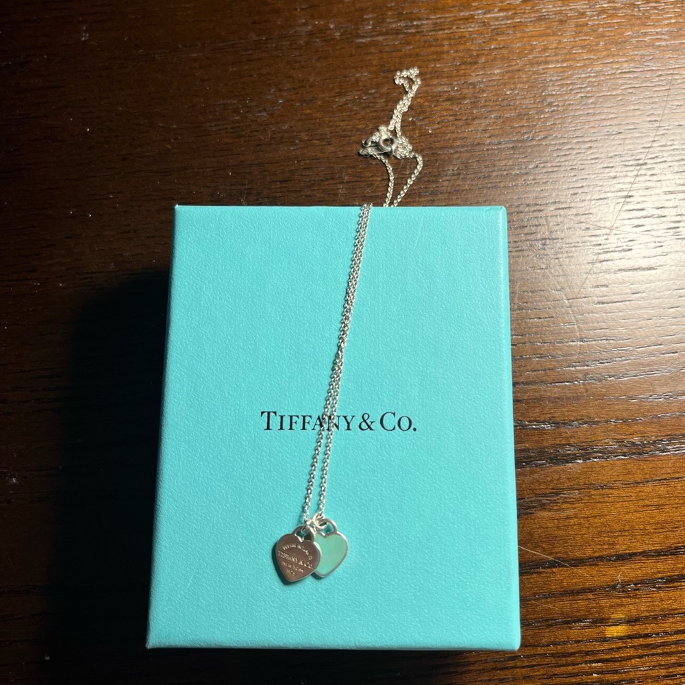 Tiffany Blue Double Heart Tag Pendant